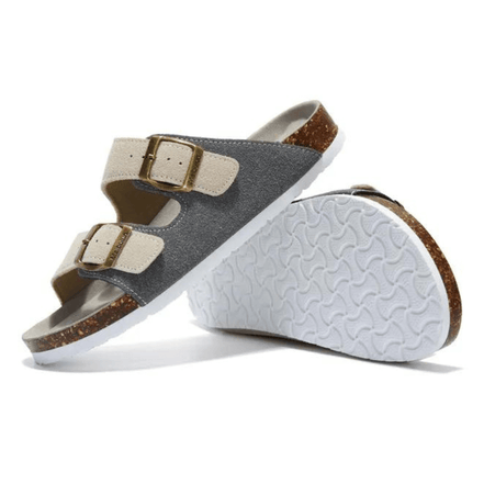 Maibulun Arizona Sandal — Grey + Cream Two-Tone Suede