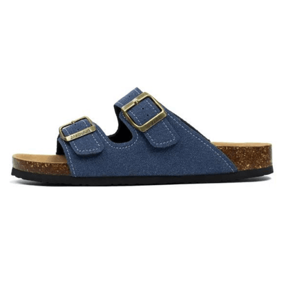 Arizona Style Cork Sandals - Navy Blue Suede for women with adjustable double straps and cork footbed