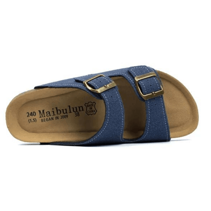 Arizona Style Cork Sandals - Navy Blue Suede for women with adjustable double straps and cork footbed
