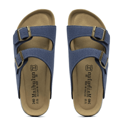 Arizona Style Cork Sandals - Navy Blue Suede for women with adjustable double straps and cork footbed