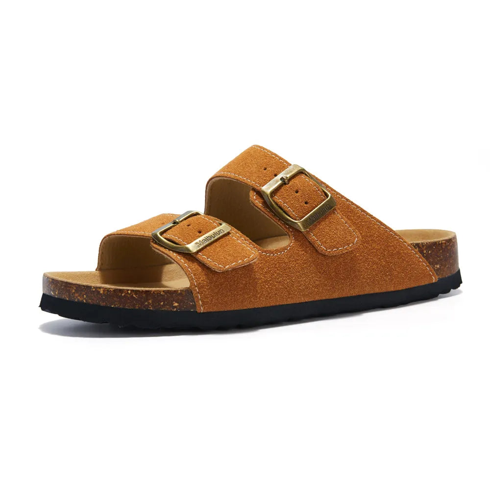 Arizona Style Cork Sandals - Caramel Suede for women with adjustable double straps and cork footbed