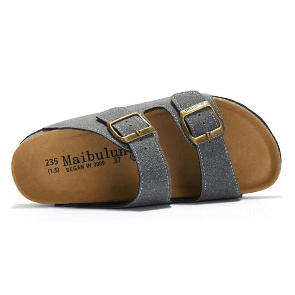 Arizona Style Cork Sandals - Grey Suede for women with adjustable double straps and cork footbed