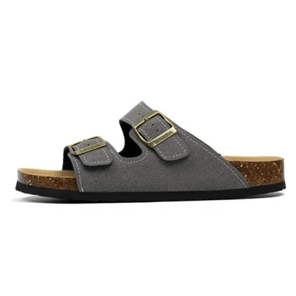 Arizona Style Cork Sandals - Grey Suede for women with adjustable double straps and cork footbed