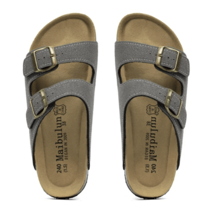 Arizona Style Cork Sandals - Grey Suede for women with adjustable double straps and cork footbed
