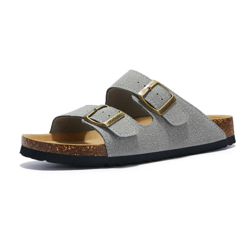 Arizona Style Cork Sandals - Light Grey Suede for women with adjustable double straps and cork footbed