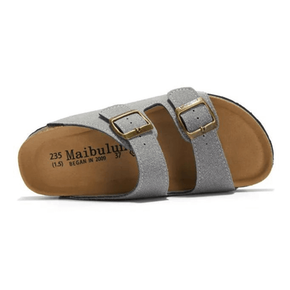 Arizona Style Cork Sandals - Light Grey Suede for women with adjustable double straps and cork footbed