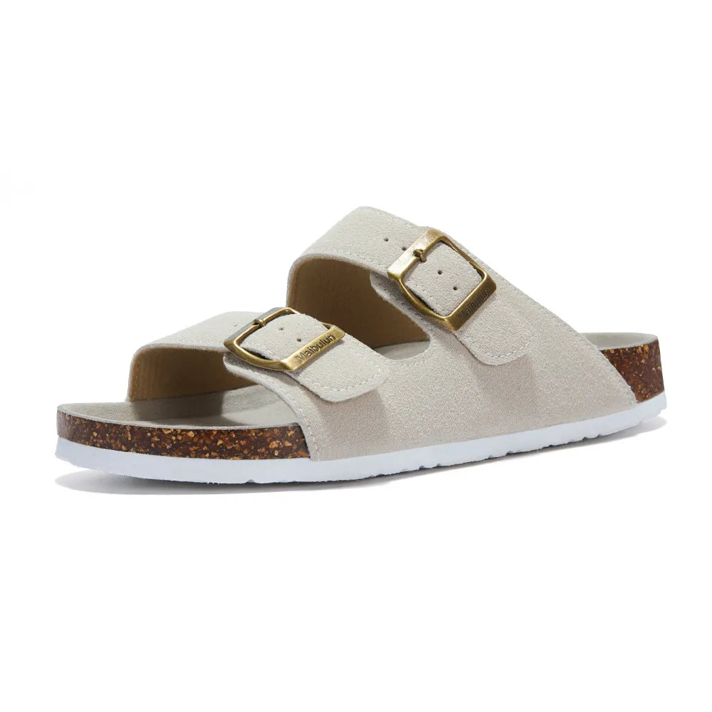 Arizona Style Cork Sandals - Cream Suede for women with adjustable double straps and cork footbed