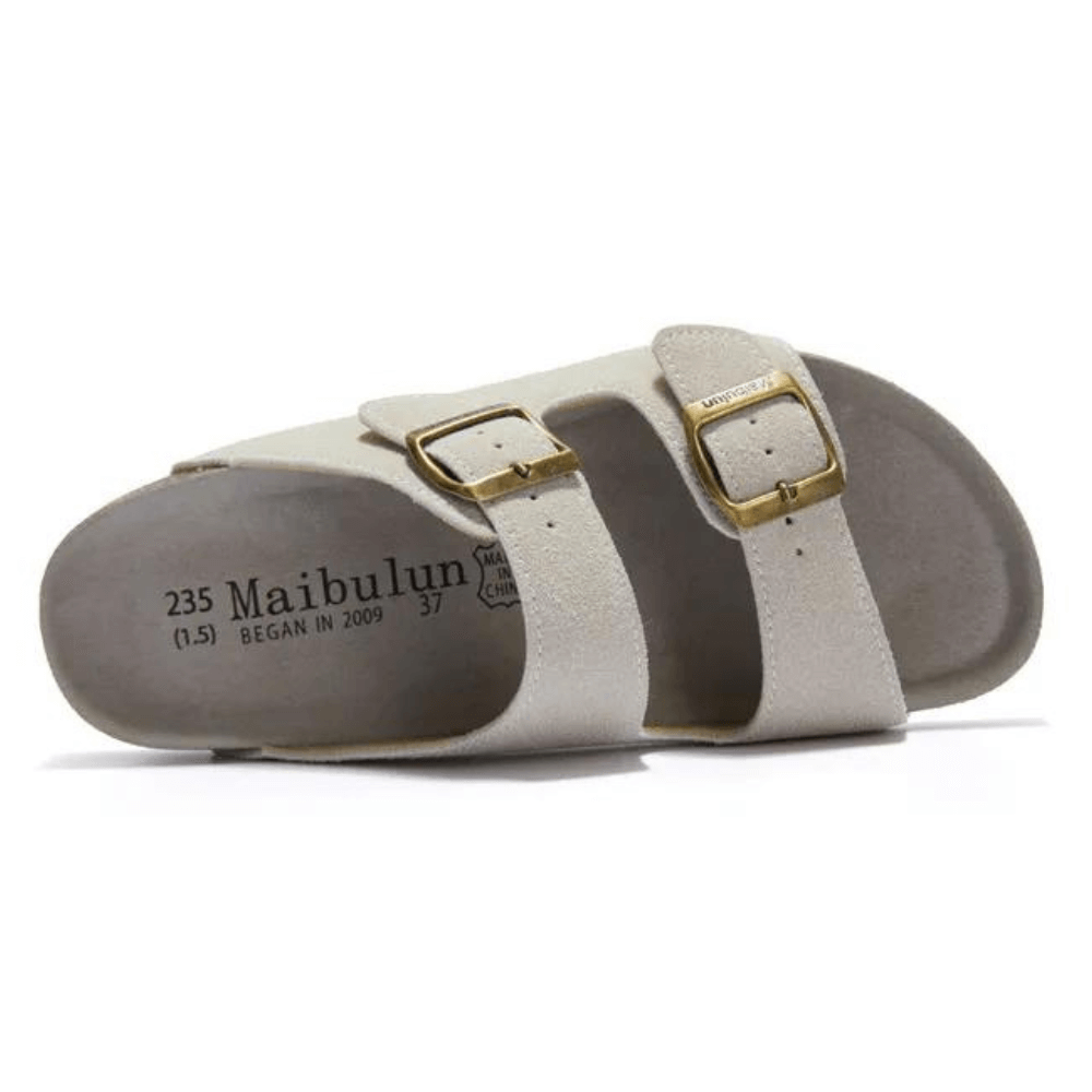 Arizona Style Cork Sandals - Cream Suede for women with adjustable double straps and cork footbed