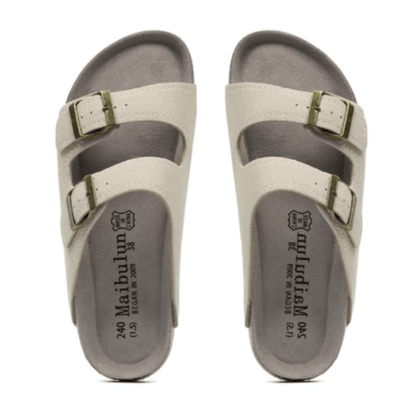 Arizona Style Cork Sandals - Cream Suede for women with adjustable double straps and cork footbed