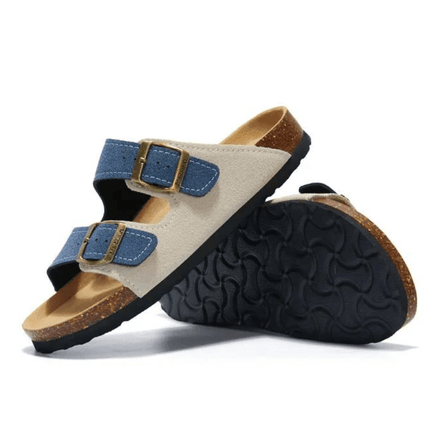 Maibulun Arizona Sandal — Cream + Blue Two-Tone Suede