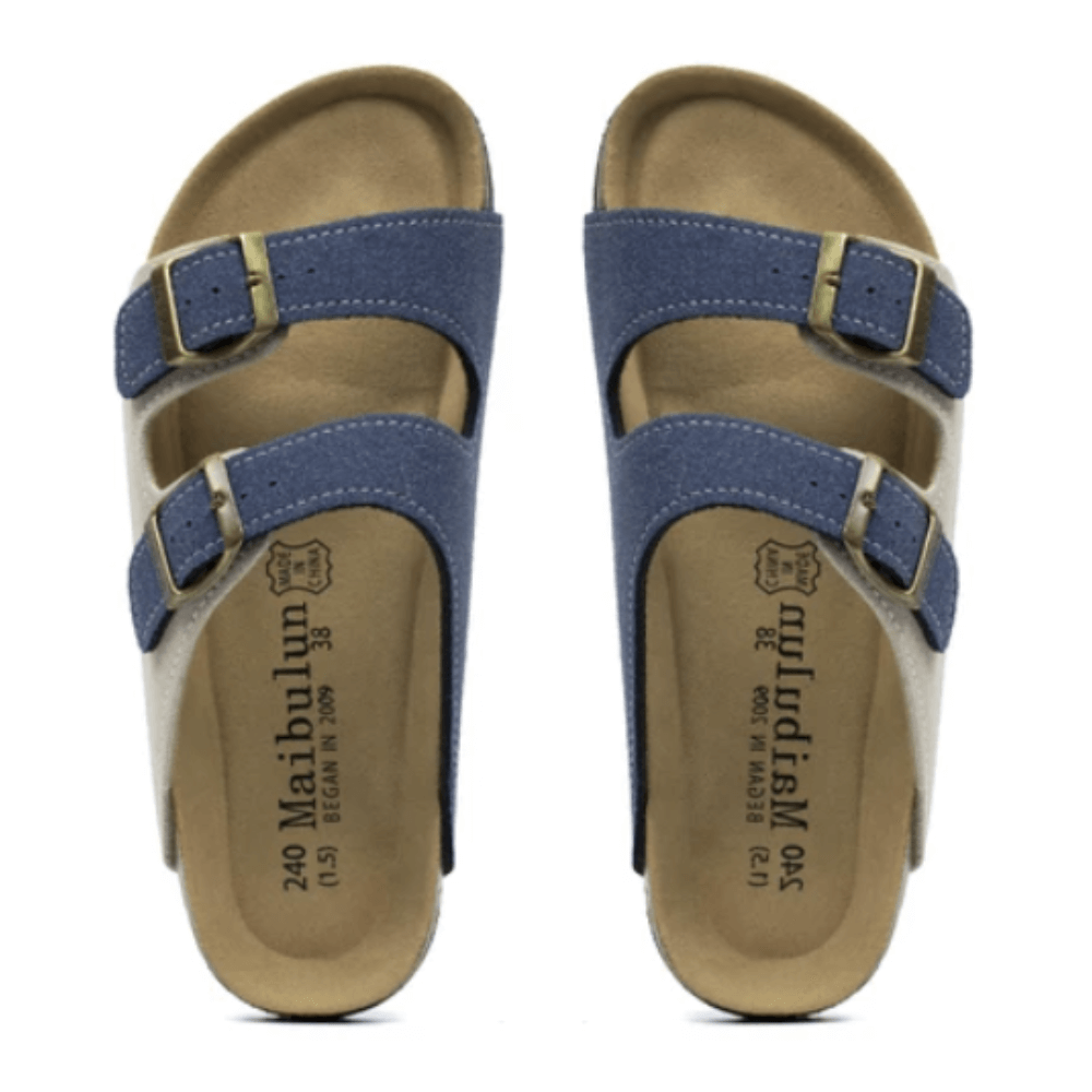 Maibulun Arizona Sandal — Cream + Blue Two-Tone Suede