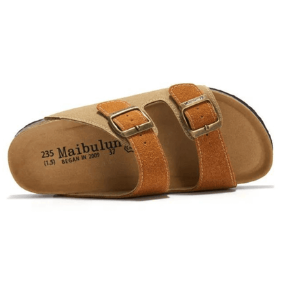 Arizona Style Cork Sandals - Light Brown & Caramel Suede for women with adjustable double straps and cork footbed