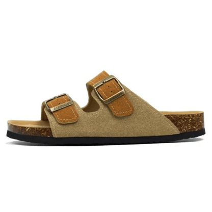 Arizona Style Cork Sandals - Light Brown & Caramel Suede for women with adjustable double straps and cork footbed
