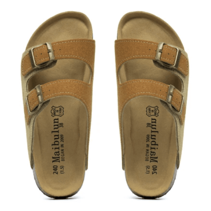Arizona Style Cork Sandals - Light Brown & Caramel Suede for women with adjustable double straps and cork footbed