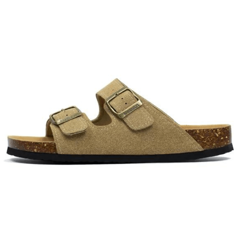 Arizona Style Cork Sandals - Light Brown Suede for women with adjustable double straps and cork footbed