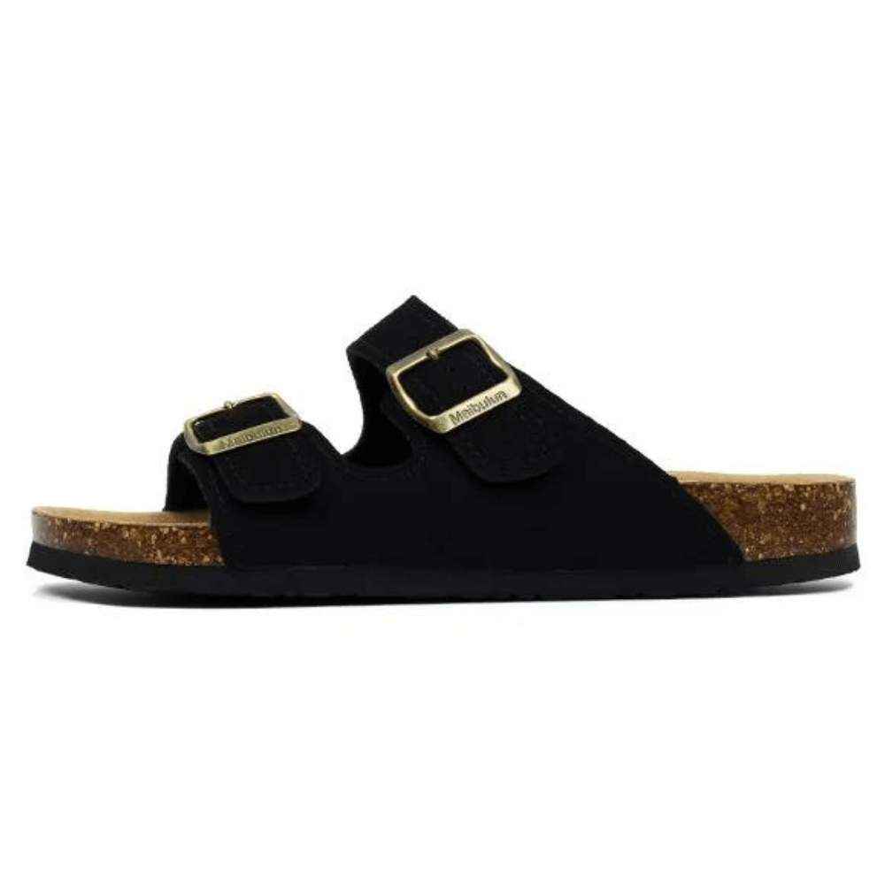 Arizona Style Cork Sandals - Black Suede for women with adjustable double straps and cork footbed