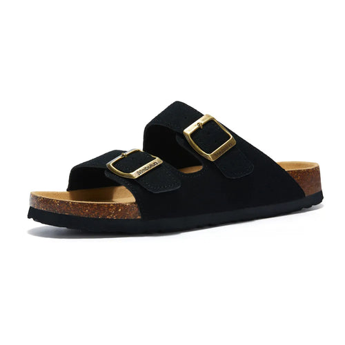 Arizona Style Cork Sandals - Black Suede for women with adjustable double straps and cork footbed