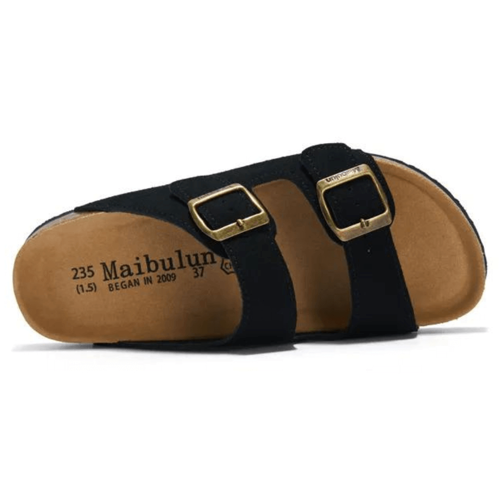 Arizona Style Cork Sandals - Black Suede for women with adjustable double straps and cork footbed