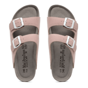 Arizona Style Cork Sandals - Pink Suede for women with adjustable double straps and cork footbed