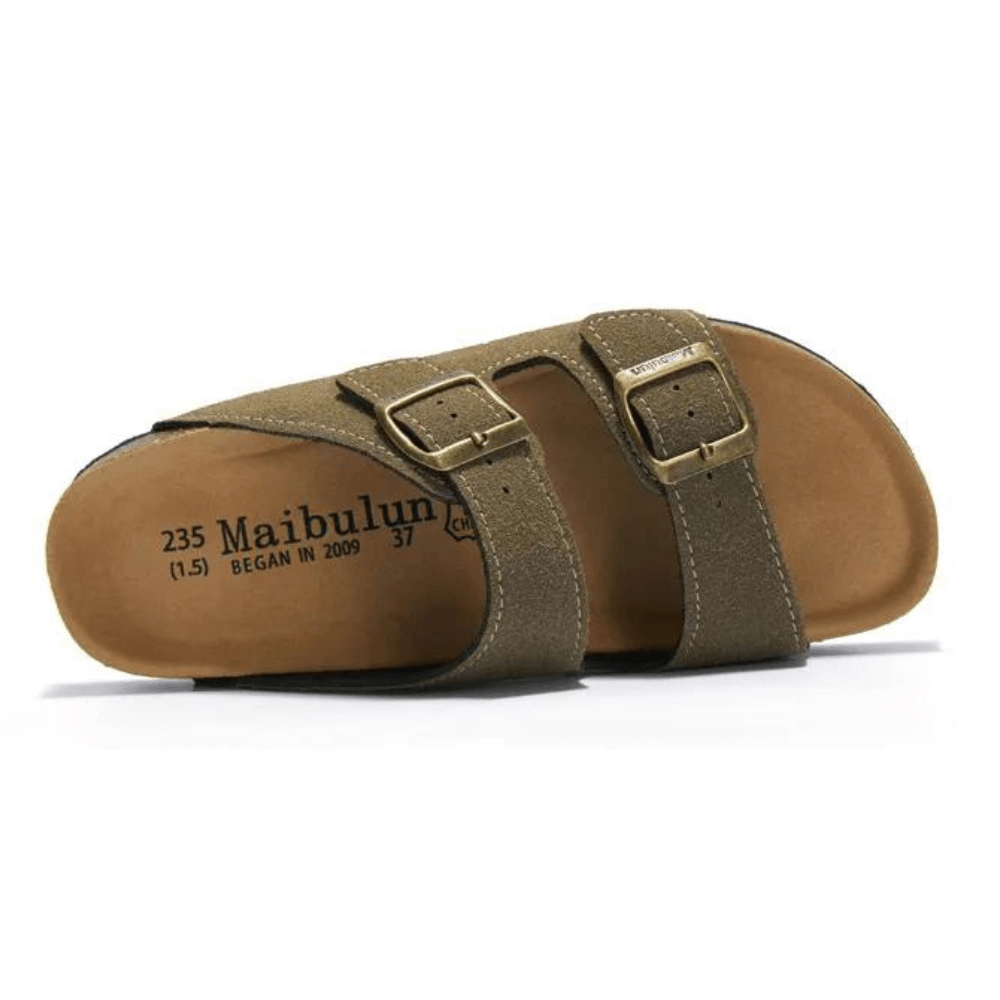 Arizona Style Cork Sandals - Moss Green Suede for women with adjustable double straps and cork footbed