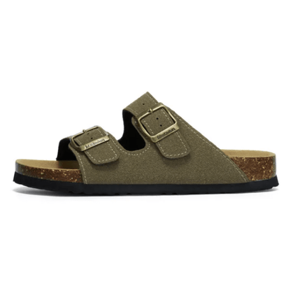 Arizona Style Cork Sandals - Moss Green Suede for women with adjustable double straps and cork footbed