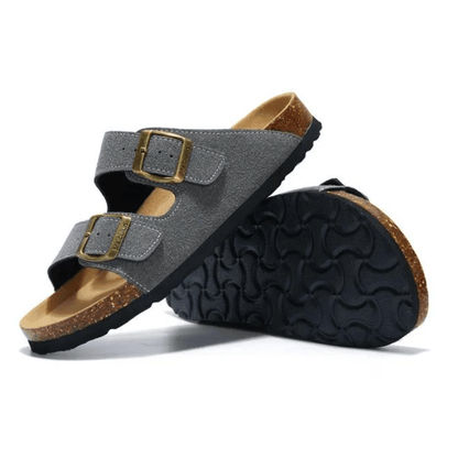 Arizona Style Cork Sandals - Grey Suede for women with adjustable double straps and cork footbed