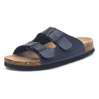 Arizona Style Cork Sandals - Blue Leather for women with adjustable double straps and cork footbed