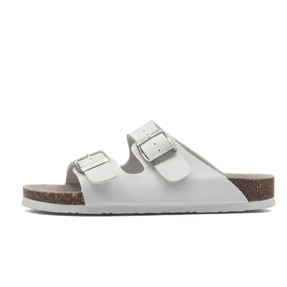 Arizona Style Cork Sandals - White Leather for women with adjustable double straps and cork footbed