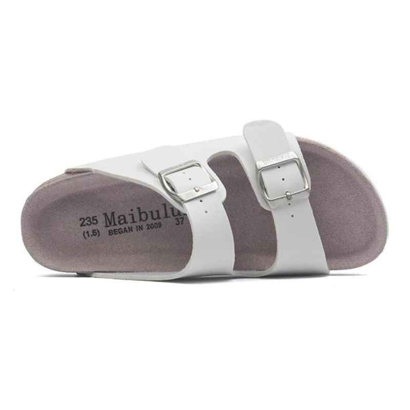 Arizona Style Cork Sandals - White Leather for women with adjustable double straps and cork footbed