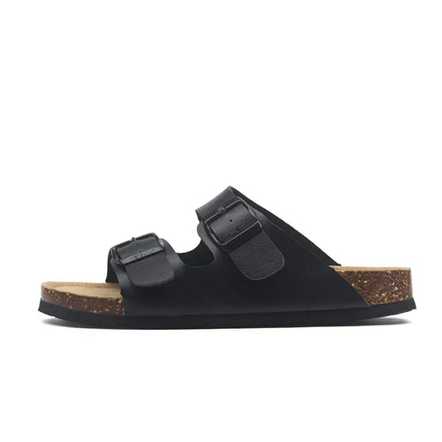 Arizona Style Cork Sandals - Black Leather for women with adjustable double straps and cork footbed