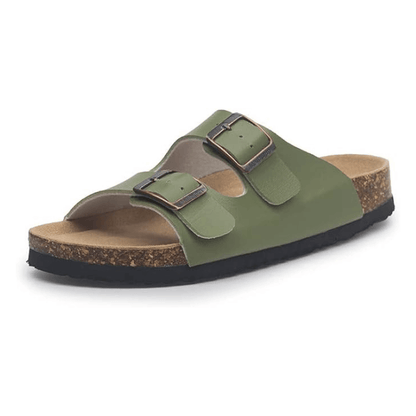 Arizona Style Cork Sandals - Green Leather for women with adjustable double straps and cork footbed