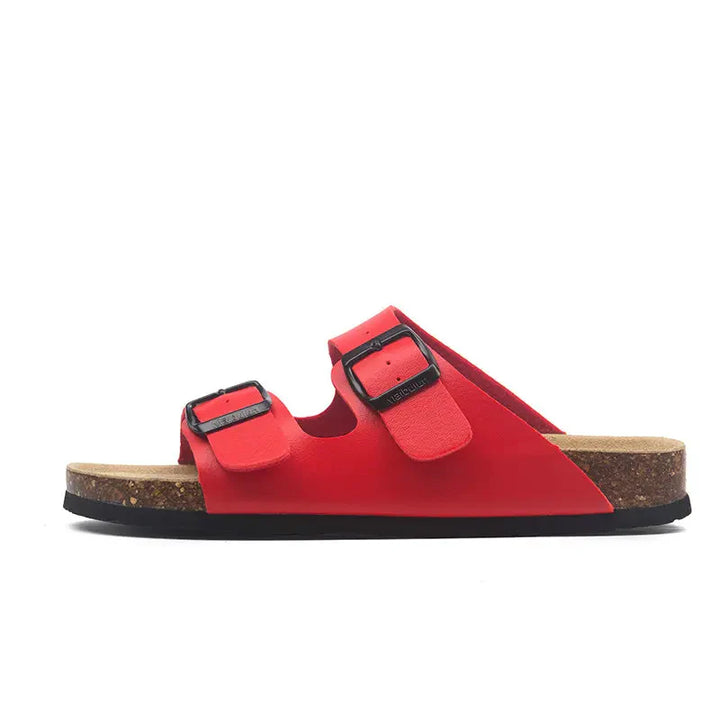 Arizona Style Cork Sandals - Red Leather for women with adjustable double straps and cork footbed