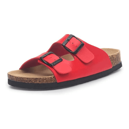 Arizona Style Cork Sandals - Red Leather for women with adjustable double straps and cork footbed