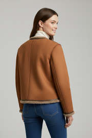 Women Jacket with Button Closure and Trim Edging