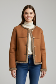 Women Jacket with Button Closure and Trim Edging