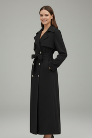 Women Long Trench Coat with Belt and Buttons