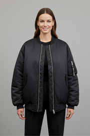 Women's Oversized Bomber Jacket with Zip Front