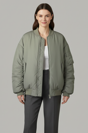 Women Oversized Jacket with Zipper and Long Sleeves