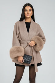 Women's Belted Faux Fur Trim Coat