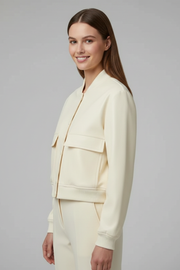 Women's Cropped Bomber Jacket with Snap Buttons