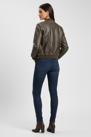 Women’s Bomber Jacket with Collared Neck and Woven Outer Surface