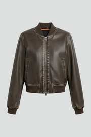 Women’s Bomber Jacket with Collared Neck and Woven Outer Surface