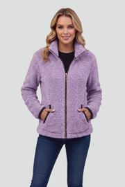 Women's Fleece Jacket with Stand-Up Collar and Contrast Trim