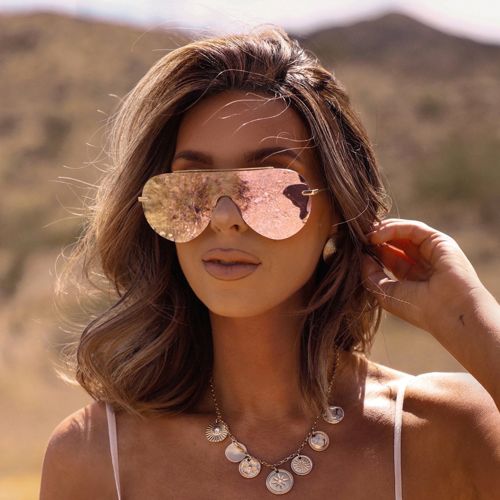 Imani Sunglasses — Gold + Cherry Blossom Mirror