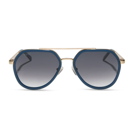 Joey Sunglasses — Clubhouse Blue + Brushed Gold + Grey Gradient