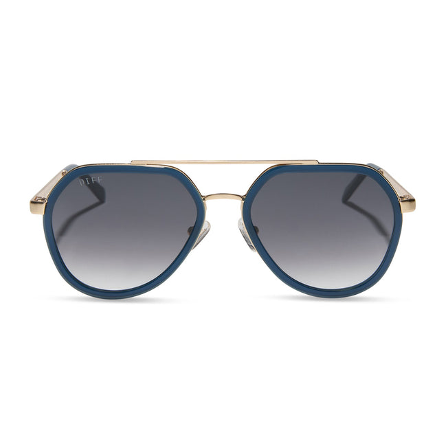 Joey Sunglasses — Clubhouse Blue + Brushed Gold + Grey Gradient