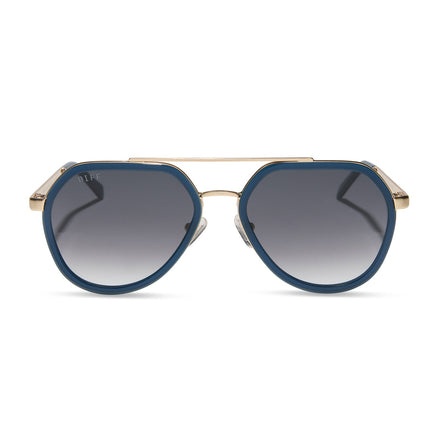 Joey Sunglasses — Clubhouse Blue + Brushed Gold + Grey Gradient