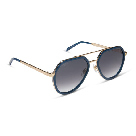 Joey Sunglasses — Clubhouse Blue + Brushed Gold + Grey Gradient