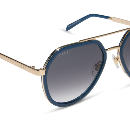 Joey Sunglasses — Clubhouse Blue + Brushed Gold + Grey Gradient