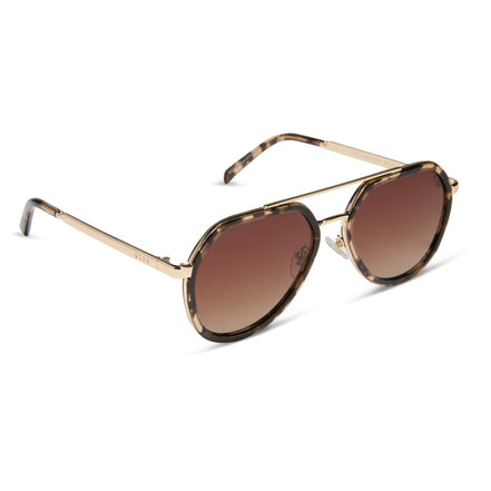 Joey Sunglasses — Espresso Tortoise + Gold + Brown Gradient Polarized